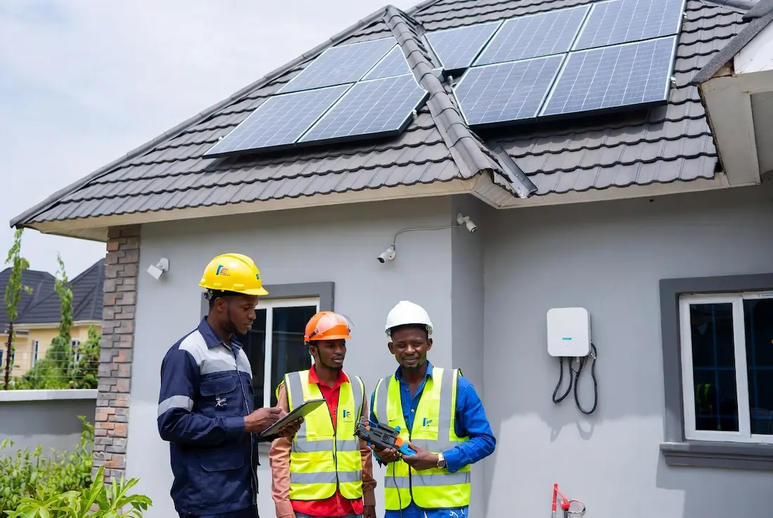 Cee Horizon engineering team at a residential solar and CCTV installation site in Owerri Nigeria