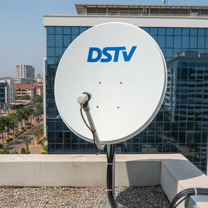 Completed satellite TV installation in a Nigerian office building by Cee Horizon