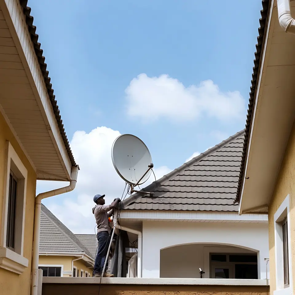 Satellite TV dish installation at a Nigerian home by Cee Horizon