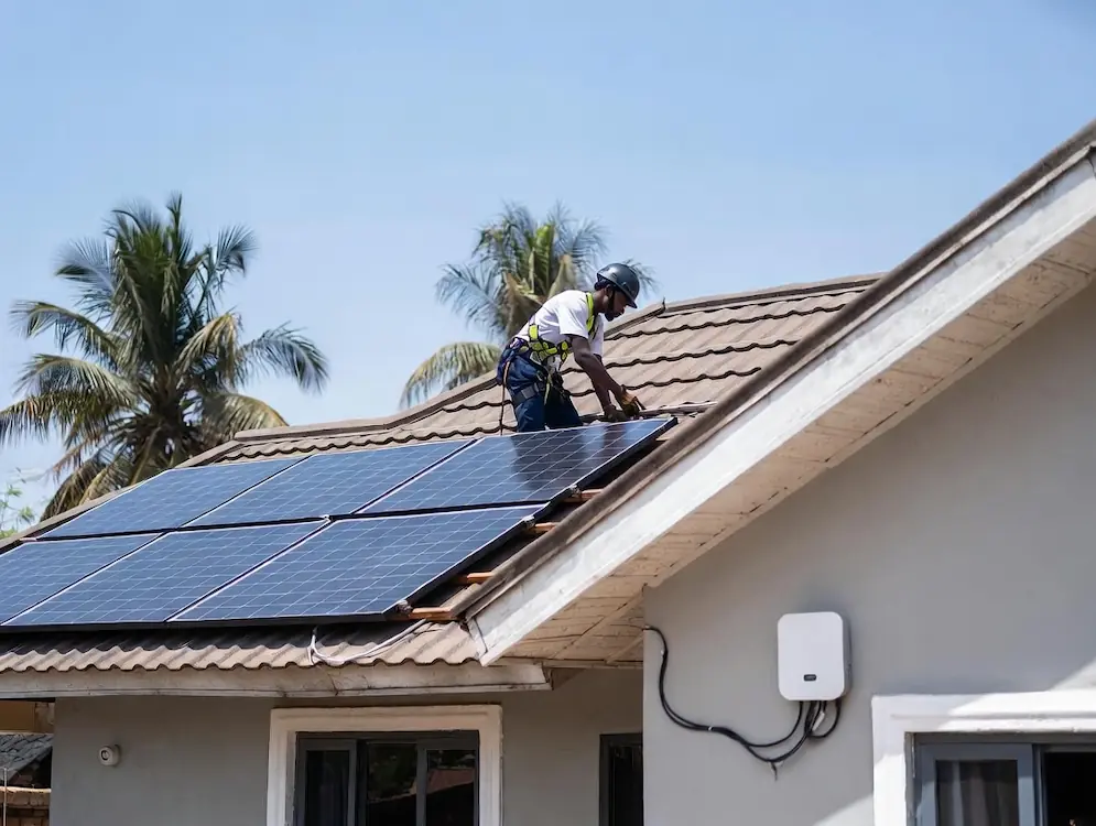 Solar and inverter installation in progress at a Nigerian home by Cee Horizon